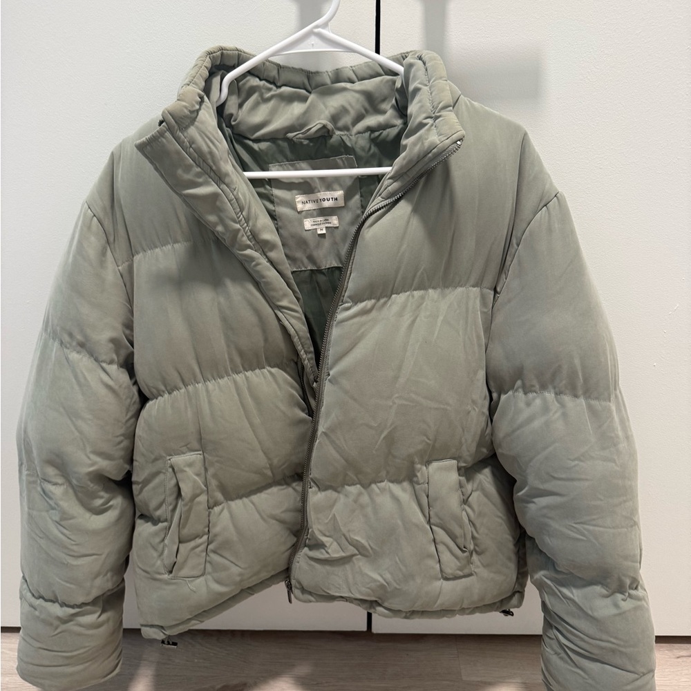 NATIVE YOUTH Green Puffer Jacket with Quilted Design